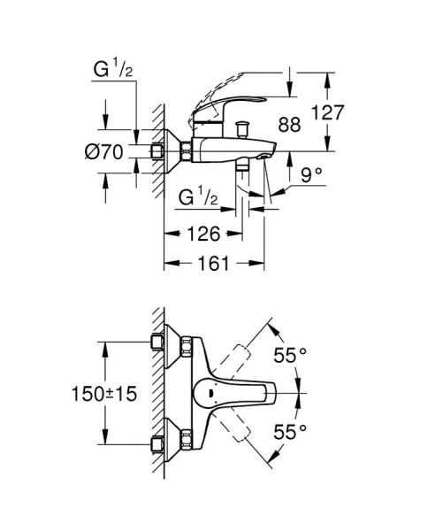 Смеситель для ванны Grohe Eurosmart хром 33300002 (детальная фотография), для ванны