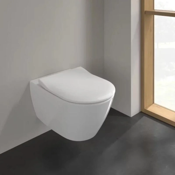 Унитаз подвесной Villeroy & Boch Subway 2.0 альпийский белый с покрытием CeramicPlus 5614R0R1 (детальная фотография), без бачка, со скрытым бачком