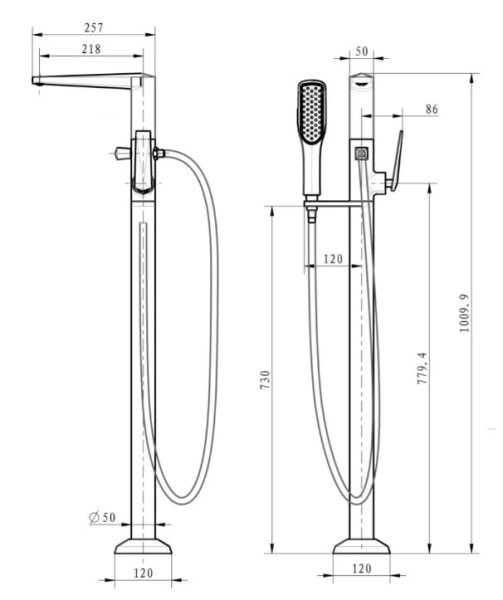 Смеситель для ванны Boheme Venturo черный/хром 379-B (детальная фотография), для ванны