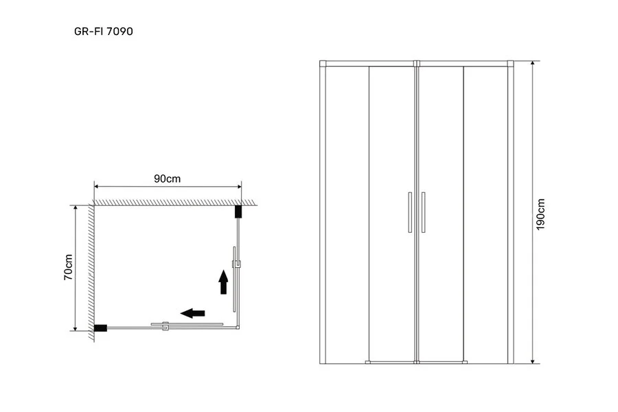 Душевой уголок Grossman Fly 90x70 см двери раздвижные GR-7090Fl (детальная фотография), прямоугольные