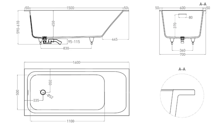 Ванна из искусственного камня Salini Orlando Kit 160x70 см S-Sense белая матовая 102115M (детальная фотография), литьевой мрамор