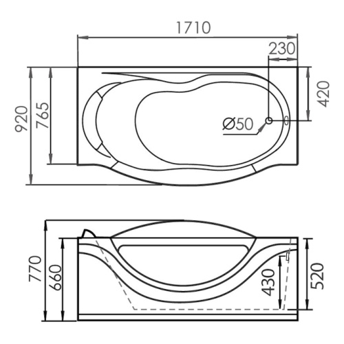 Акриловая ванна правосторонняя Gemy G9072 O R (детальная фотография), белые