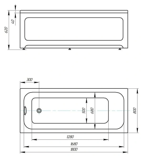 Ванна акриловая Azario Bella AV.0020180 180 x 80 см, белая (детальная фотография), акриловые
