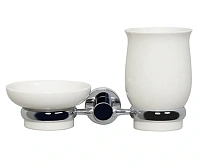 Стакан для ванной и мыльница WasserKRAFT хром/белый