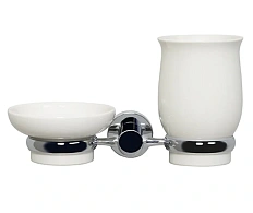 Стакан для ванной и мыльница WasserKRAFT хром/белый