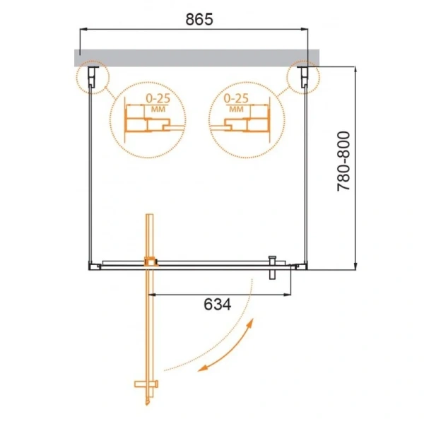 Душевой уголок Cezares Molveno 90x80 см профиль хром стекло прозрачное MOLVENO-BA2-90/80-C-Cr-IV (детальная фотография), прямоугольные