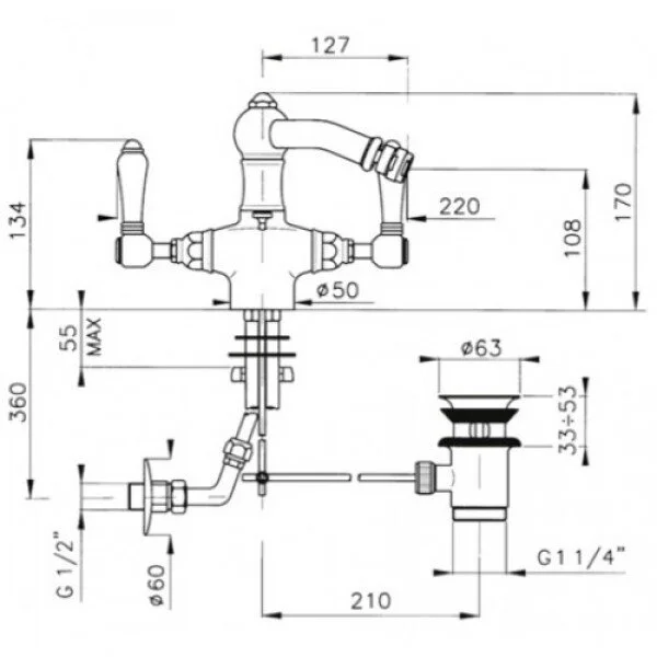 Смеситель для биде, тёмная бронза, Nicolazzi D.Anglaises 1434DB78 (детальная фотография), хром, бронза, золото, другие