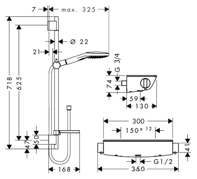 Душевой комплект Hansgrohe Raindance Select E 27038000 (детальная фотография), душевые комплекты, наборы