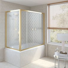 Душевая шторка на ванную профиль золотой стекло флёр-де-лис Vegas-glass