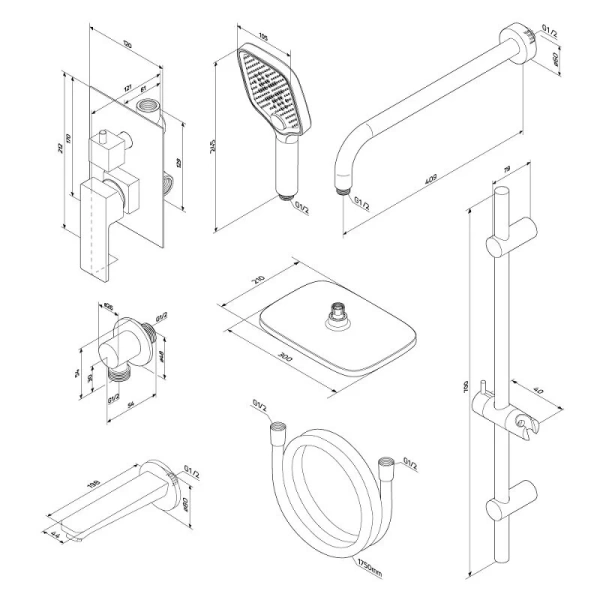Душевой комплект Damixa Gala хром 953540000 (детальная фотография), современные, hi-tech