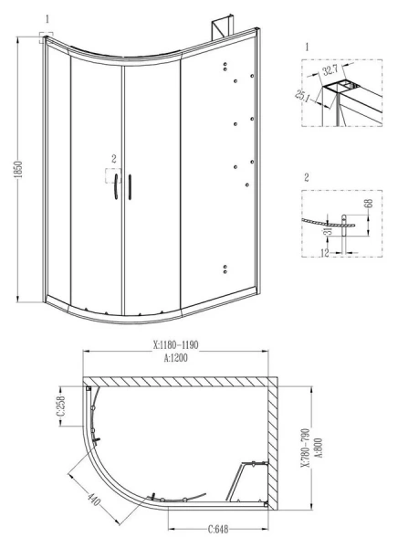 Душевой уголок Grossman Classic 120x80 см левый GR-9120L (детальная фотография), хром
