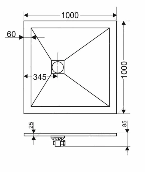 Душевой поддон RGW Stone Tray ST-W 16152010 100х100 см квадратный (детальная фотография), низкие до 15 см