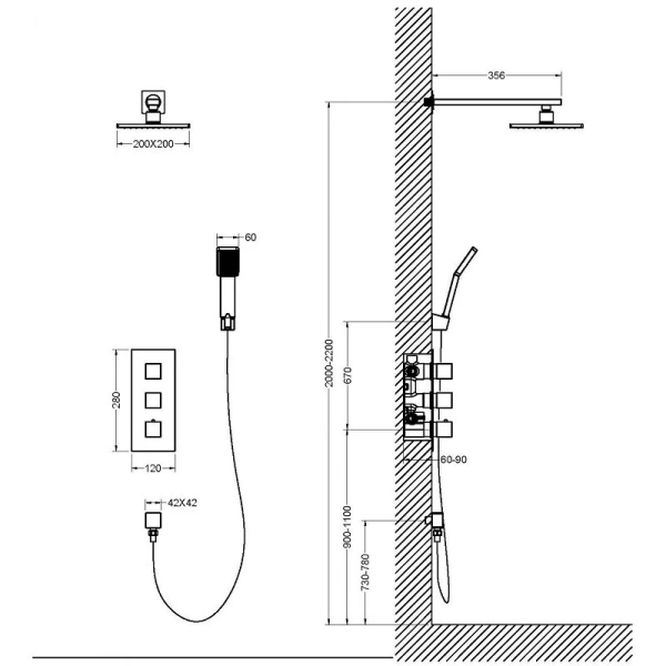 Душевой набор хром Timo Tetra-thermo SX-0179/00SM (детальная фотография), душевые комплекты, наборы