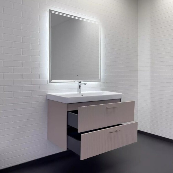 Тумба с раковиной подвесная Comforty Ангара 90П 90 см дуб латте 00-00021036CF (детальная фотография), современная, hi-tech