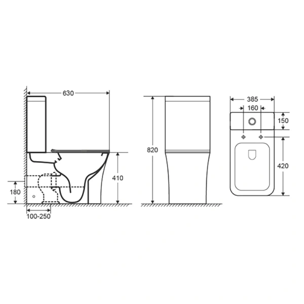 Унитаз компакт Azario Anteo Square белый AZ-1218A (детальная фотография), современные, hi-tech, прямоугольные index_1
