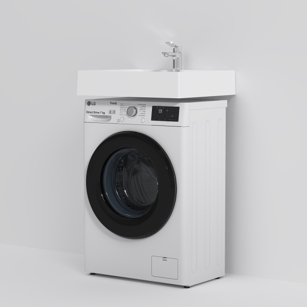 Раковина над стиральной машиной Am.Pm X-Joy 60 см литьевой мрамор M85AWCC0602WG (детальная фотография), прямоугольной формы, кувшинка