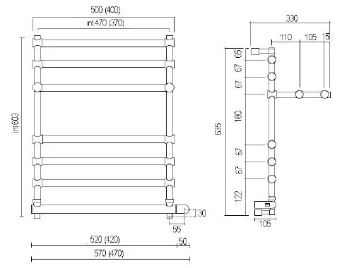 Полотенцесушитель электрический цвет:бронза Margaroli 552 Box 5524707OBPB (детальная фотография), по запросу