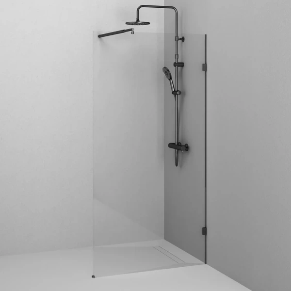 Душевая перегородка Am.Pm X-Joy 100 см профиль черный W94WI-100-F1-BTE (детальная фотография), прозрачные