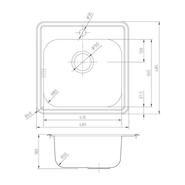 Мойка для кухни IDDIS Strit 49 см сталь полированная STR48P0i77S (детальная фотография), 50x50 см