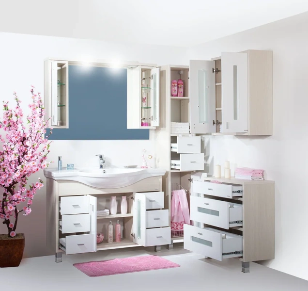 Шкаф для ванной, цвет светлая лиственница/белый, Бриклаер Бали 60 4627125412165 (детальная фотография), недорого