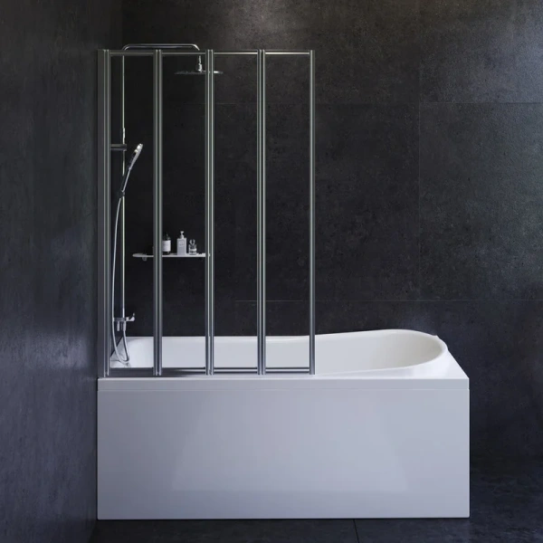 Шторка для ванны Am.Pm Like 100х140 см поворотно-складная, стекло прозрачное W80BS-100-140CT (детальная фотография), недорогие