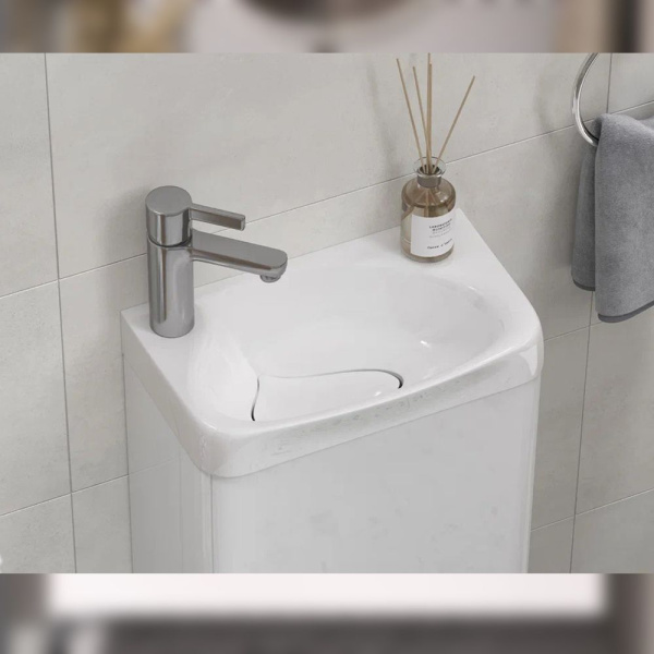 Тумба под раковину подвесная Velvex Bio 40 см tp.BIO.BIO.MAXI.40.1D белый глянец (детальная фотография), подвесная, пристенная