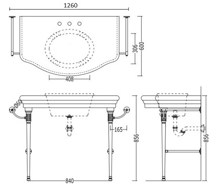 Раковина консоль Devon & Devon Ascot 126 см никель, мрамор Nero Marquinha DEASCOTNMANKS (детальная фотография), пристенные