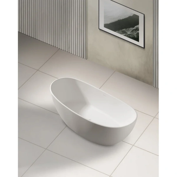 Ванна из искусственного камня Abber Stein 163x85 см белая матовая AS9615-1.6 (детальная фотография), овальные