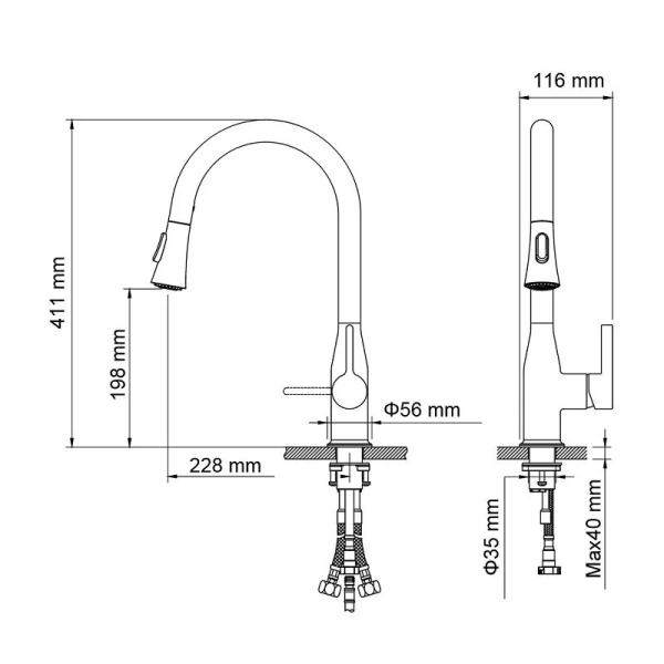 Смеситель для кухни хром Timo Saona 2336/00FL (детальная фотография), для кухни