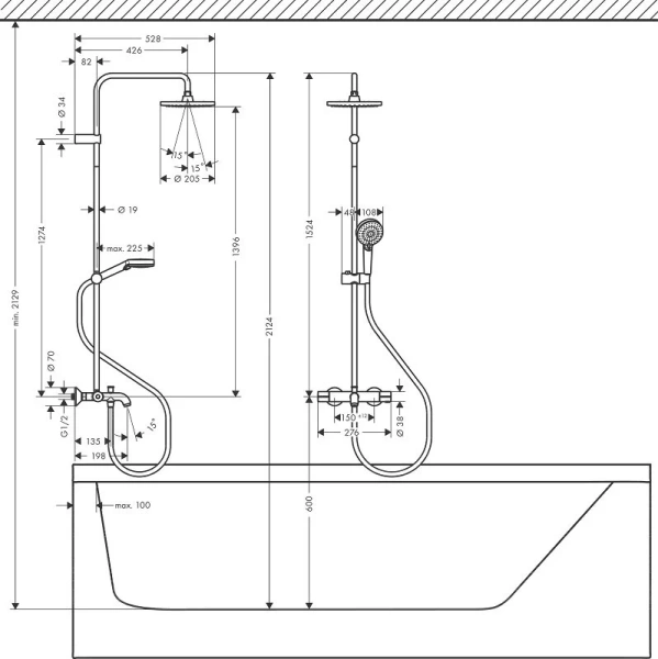 Душевая стойка Hansgrohe Vernis Blend хром 26274000 (детальная фотография), современные, hi-tech