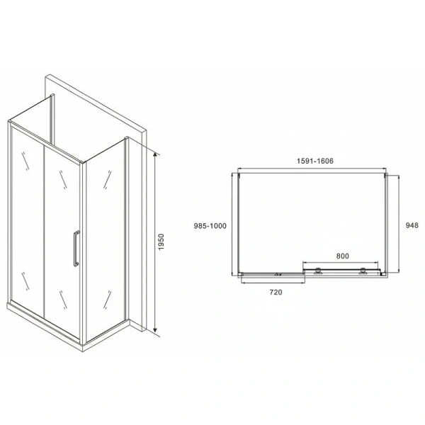 Душевой уголок Abber Schwarzer Diamant 160x100 см профиль хром стекло матовое AG30160MH-S100M-S100M (детальная фотография), прямоугольные