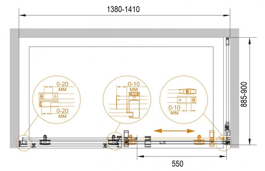 Душевой уголок Cezares Stylus M 140х90 см профиль хром STYLUS-O-M-AH-1-140/90-C-Cr (детальная фотография), прямоугольные