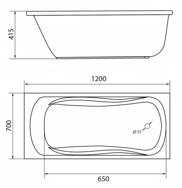 Ванна акриловая 1Marka Classic 120х70 см маленькая 01кл1270 А (детальная фотография), современныe, hi-tech