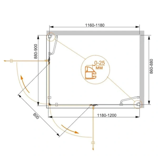 Душевой уголок Cezares Bergamo 120х90 см левосторонний BERGAMO-W-AH-2-120/90-C-Cr-L (детальная фотография), хром