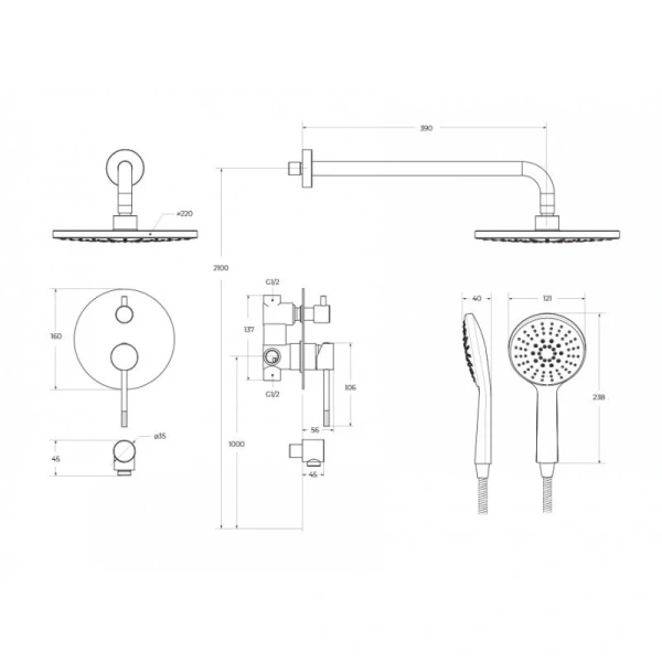 Душевой комплект Cezares Relax хром RELAX-DSET-01 (детальная фотография), душевые комплекты, наборы
