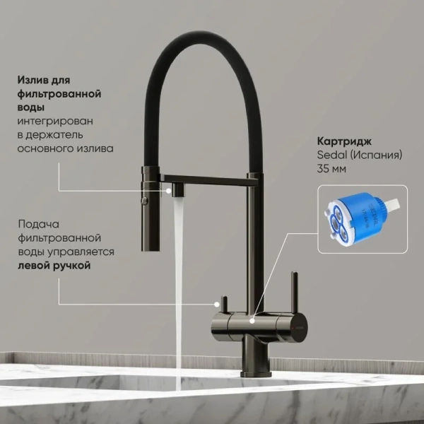 Смеситель для питьевой воды Sancos Imola вороненая сталь/черный SC4010GG (детальная фотография), в наличии