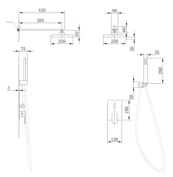 Душевой комплект Abber Weiss Insel AF8018 скрытого монтажа (детальная фотография), душевые комплекты, наборы