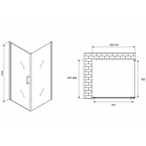 Душевой уголок Abber Sonnenstrand 90x85 см профиль хром AG04090-S85 (детальная фотография), квадратные