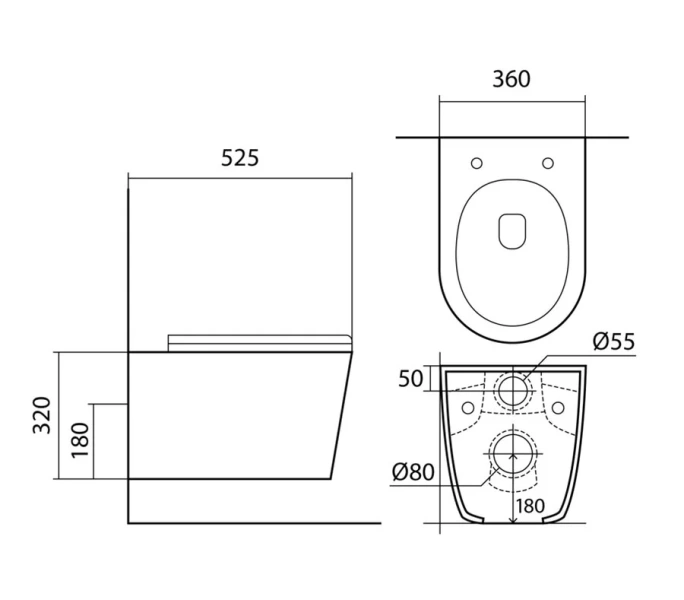 Унитаз подвесной Акватек Вега белый матовый AQ1905-MW (детальная фотография), современные, hi-tech