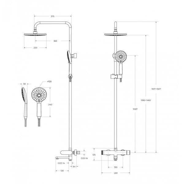 Душевая стойка Cezares Stylus черный матовый STYLUS-CVD-NOP (детальная фотография), современные, hi-tech