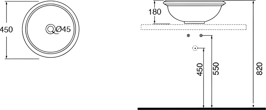 Раковина Azzurra Jubilaeum 45 см круглая JULA04518000BI/(JUB50/APP bi)*0 (детальная фотография), в форме чаши, круглой формы