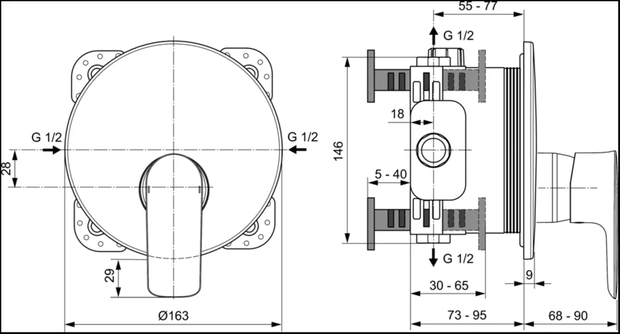 Смеситель для душа Ideal Standard Connect Air A7034 встраиваемый (детальная фотография), для душа