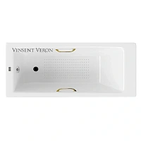 Чугунная ванна Vinsent Veron Tampa VTP1707042H/VH0012GD-AS, 170 x 70 см, с антискользящим покрытием, ручки золото, цвет белый