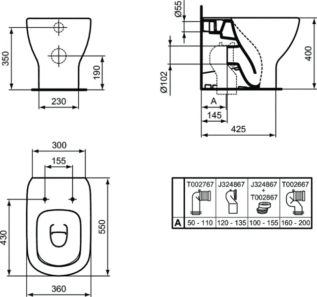 Унитаз напольный Ideal Standard Tesi белый, приставной T007701 (детальная фотография), современные, hi-tech
