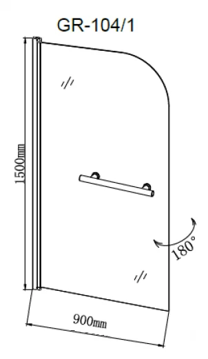 Шторка для ванны Grossman 90х150 см распашная GR-104/1 (детальная фотография), недорогие