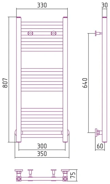 Полотенцесушитель водяной Сунержа Модус 30х80 см без покрытия 00-0250-8030 (детальная фотография), современные, hi-tech