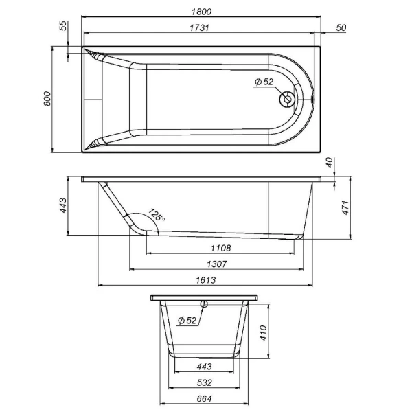 Ванна акриловая Am.Pm Spirit 180х80 см пристенная W72A-180-080W-A2 (детальная фотография), приставные