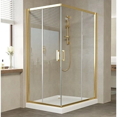 Душевой уголок профиль золотой стекло прозрачное Vegas-glass