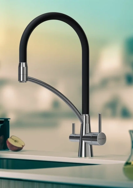 Смеситель для кухни Paulmark Siegen хром с черным Si213111-CR (детальная фотография), современные, hi-tech