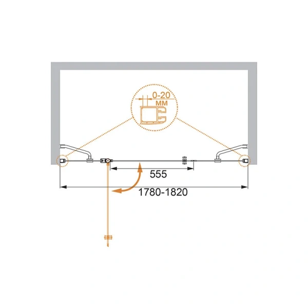 Душевая дверь в нишу Cezares Elena 180 см стекло рифленое, левая ELENA-W-B-13-60+60/60-P-Cr-L (детальная фотография), современные, hi-tech